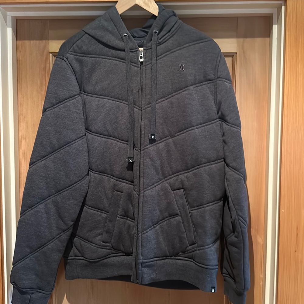 Hurley Men’s Large Gray Puffer Zip-Up Hoodie